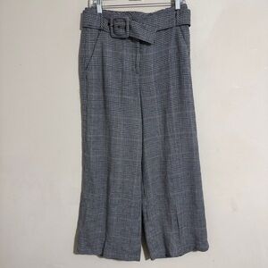 Veronica Beard Dexter Check Plaid Wide-Leg Trouser Belted size 6
